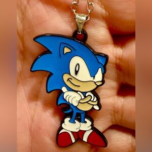 STAINLESS STEEL Sonic The Hedgehog Necklace Pendant Metal & Enamel Sz 2”
